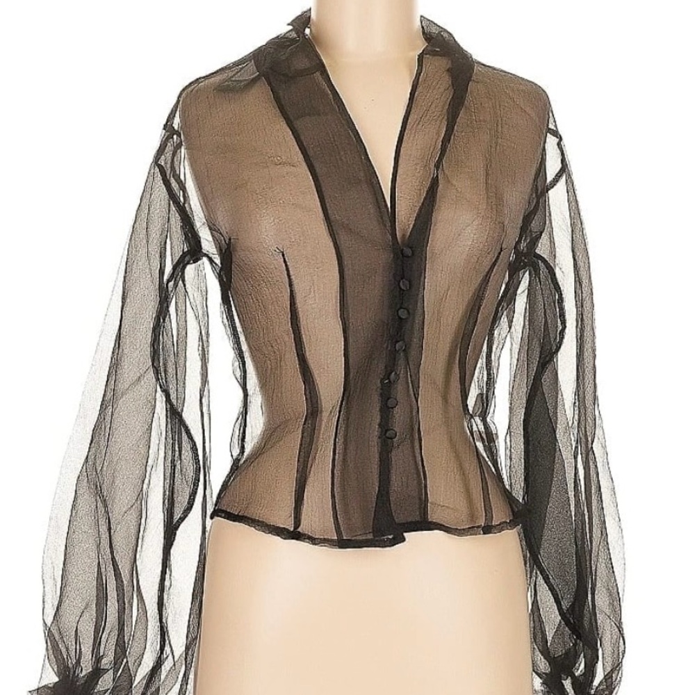 Nasty Gal Sheer Black Button-Up Blouse
